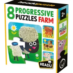 HEADU 8 progressive puzzle the farm – puzzle educativi grandi pezzi per bambini 2+> Primi Apprendimenti