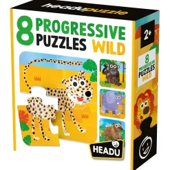 HEADU 8 progressive puzzles wild – grandi pezzi per i più piccoli –  24m+ –> Primi Apprendimenti