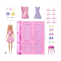 Barbie – armadio dei sogni, set con bambola bionda alla moda, 25 vestiti e accessori, 3 look completi inclusi> Fashion Dolls