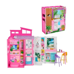Barbie – casa delle vacanze, playset con 4 aree di gioco e 11 accessori decorativi inclusi> Fashion Dolls