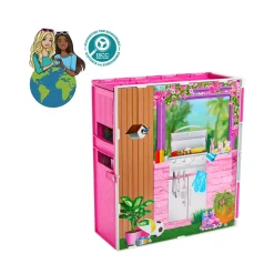 Barbie – casa delle vacanze, playset con 4 aree di gioco e 11 accessori decorativi inclusi><noscript><img width=