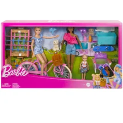 Barbie – divertimento in giardino, set con 3 bambole, 2 cuccioli, bicicletta, skateboard e accessori> Fashion Dolls