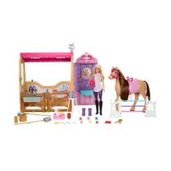 Barbie – playset stalla, con bambola e cavallo, 6 aree di gioco e 25 accessori inclusi> Fashion Dolls