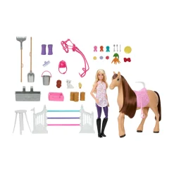 Barbie – playset stalla, con bambola e cavallo, 6 aree di gioco e 25 accessori inclusi><noscript><img width=