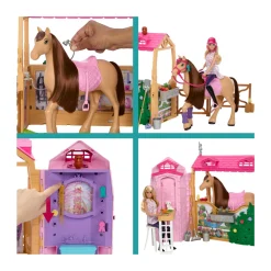 Barbie – playset stalla, con bambola e cavallo, 6 aree di gioco e 25 accessori inclusi><noscript><img width=