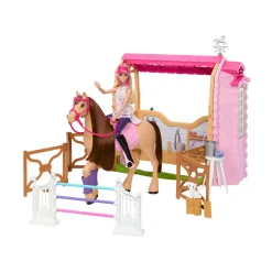 Barbie – playset stalla, con bambola e cavallo, 6 aree di gioco e 25 accessori inclusi><noscript><img width=