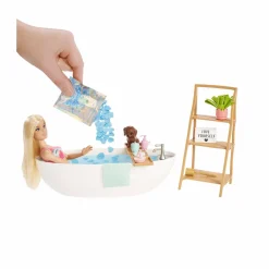 Barbie – vasca relax playset, con 1 bambola, 1 cucciolo, coriandoli di sapone colorati e accessori, giocattolo per bambini, 3+ anni, hkt92> Fashion Dolls