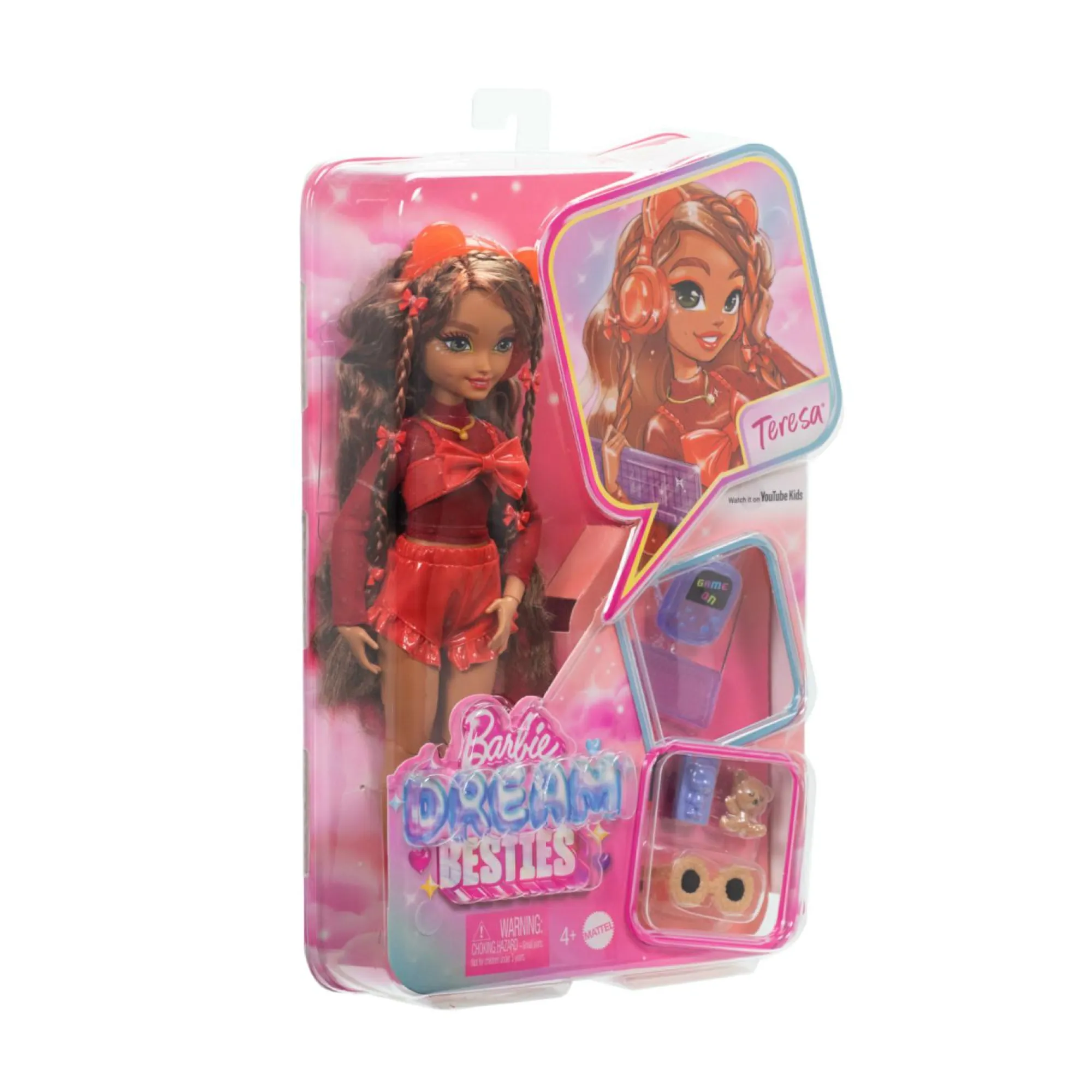 Barbie dream besties – teresa, bambola castana alla moda con fermagli e 10 accessori a tema videogiochi inclusi> Fashion Dolls