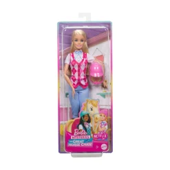 Barbie malibu, bambola bionda con outifit e accessori da equitazione inclusi><noscript><img width=