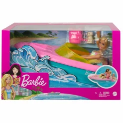 Barbie playset con bambola bionda, motoscafo galleggiante, cucciolo e accessori, 3+anni><noscript><img width=