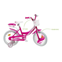 SUN&SPORT Bicicletta 14″ – fucsia – bauletto, cestello e disco colorato nella ruota anteriore inclusi – adatta per  bambini dai 5-7 anni> Biciclette Per Bambini