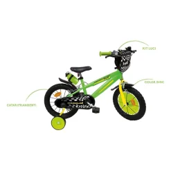 SUN&SPORT Bicicletta 14″ – verde – bauletto, cestello e disco colorato nella ruota anteriore inclusi – adatta per  bambini dai 5-7 anni> Biciclette Per Bambini