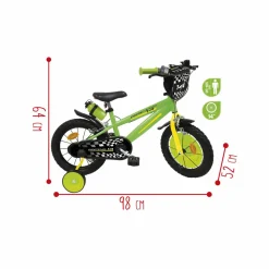 SUN&SPORT Bicicletta 14″ – verde – bauletto, cestello e disco colorato nella ruota anteriore inclusi – adatta per  bambini dai 5-7 anni><noscript><img width=