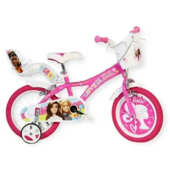 Barbie Bicicletta 14″. disco ruota, stabilizzatori, porta bambola e cestino anteriore – adatta dai 5 ai 7 anni><noscript><img width=