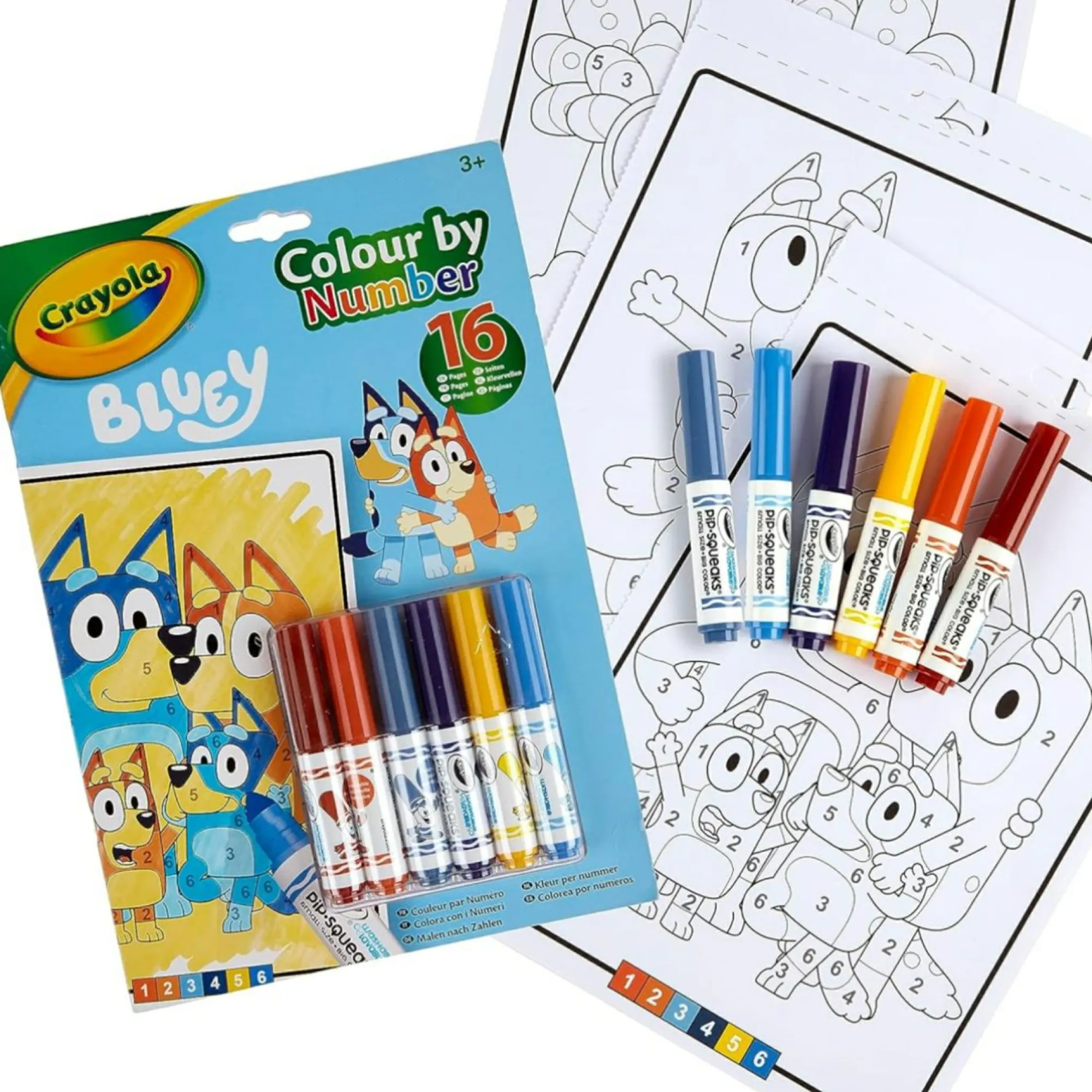 BLUEY album colora con i numeri, con 16 pagine e 6 pennarelli lavabili – 3+ – crayola> Kit Artistici E Pittura