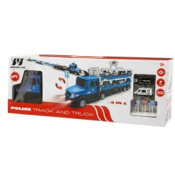 MOTOR & CO. Camion della polizia motor&co. 2 in 1 -trasportatore e pista con lanciatore, trasporta e gareggia!><noscript><img width=