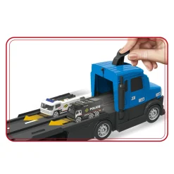MOTOR & CO. Camion della polizia motor&co. 2 in 1 -trasportatore e pista con lanciatore, trasporta e gareggia!><noscript><img width=