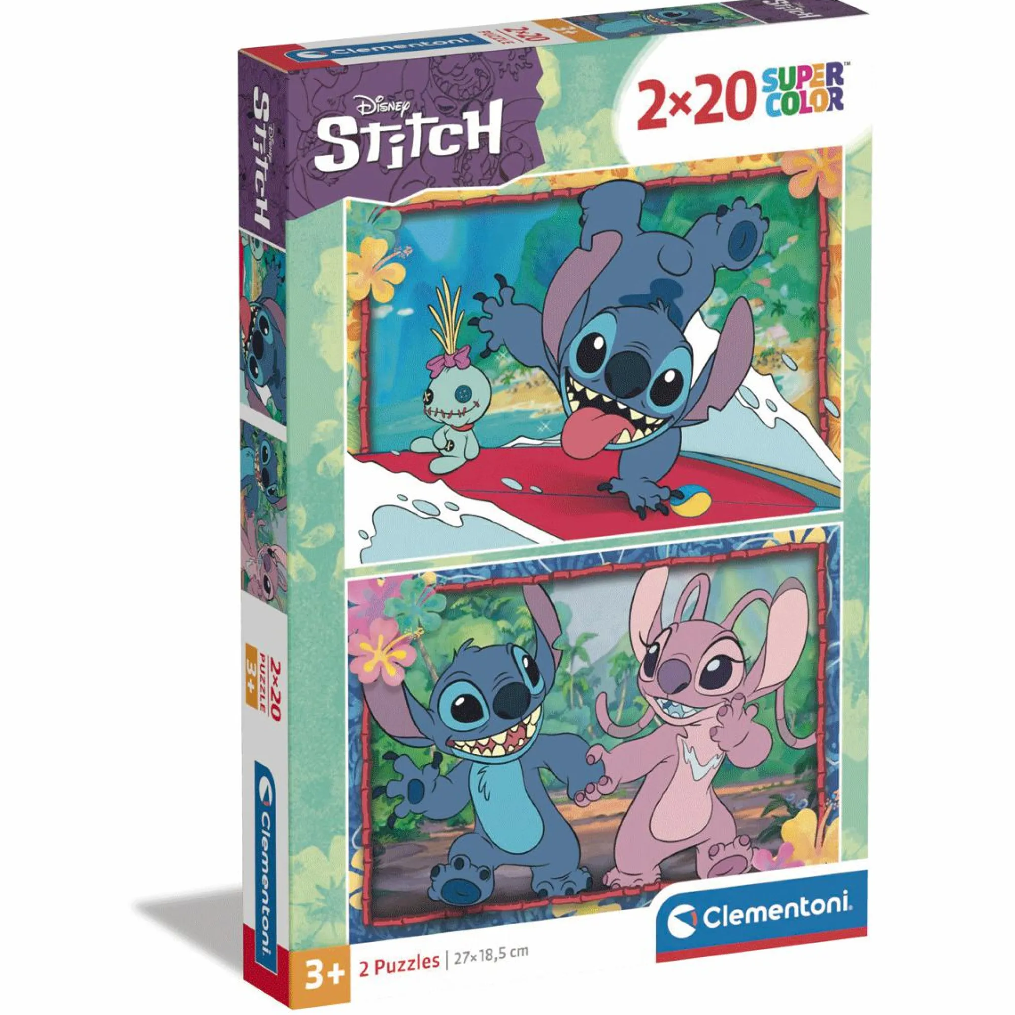 CLEMENTONI – supercolor puzzle disney stitch – 2×20 pezzi, 24809> Puzzle Per Bambini