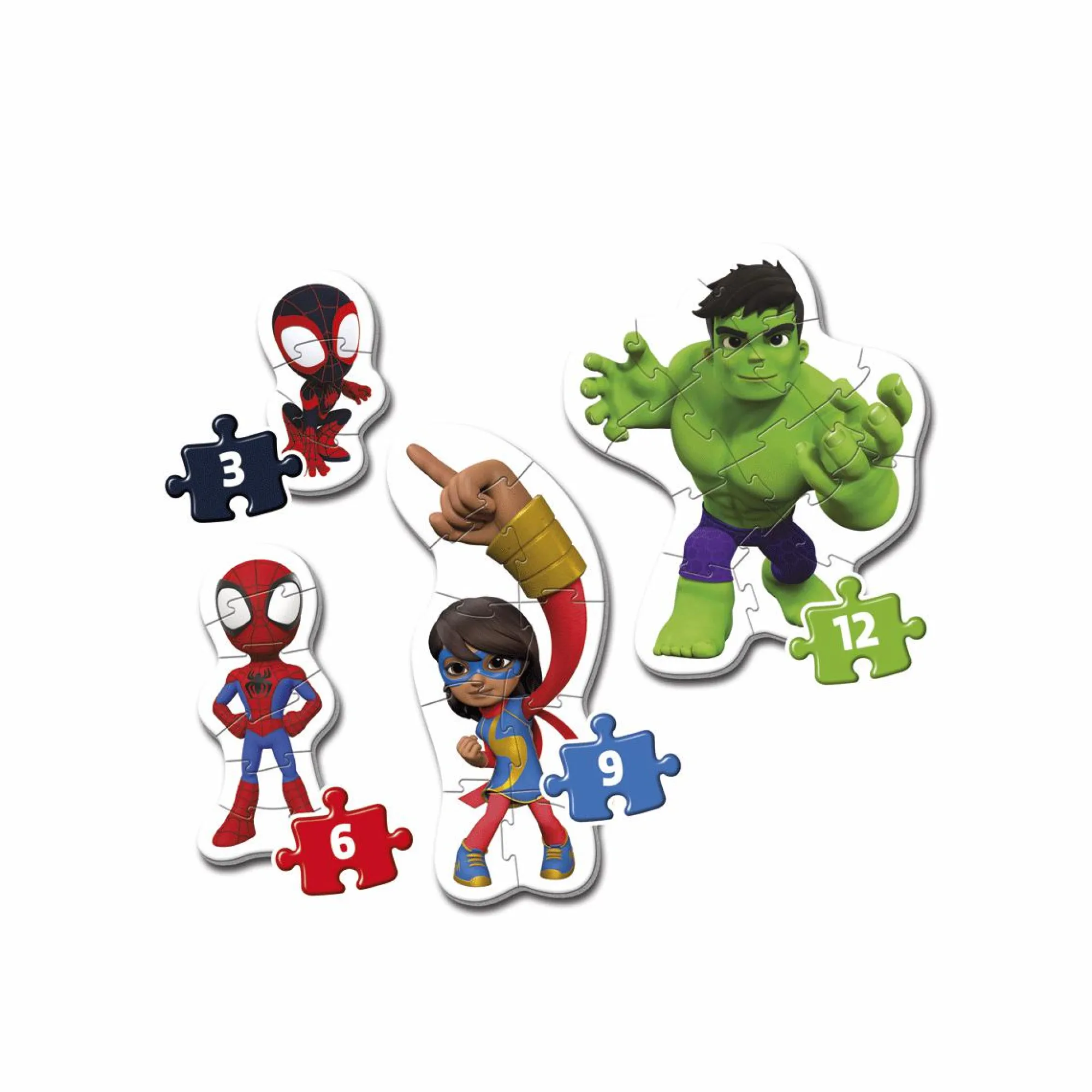 CLEMENTONI – supercolor puzzle marvel spidey and his amazing friends – 3+6+9+12 pezzi, 20836> Puzzle Per Bambini