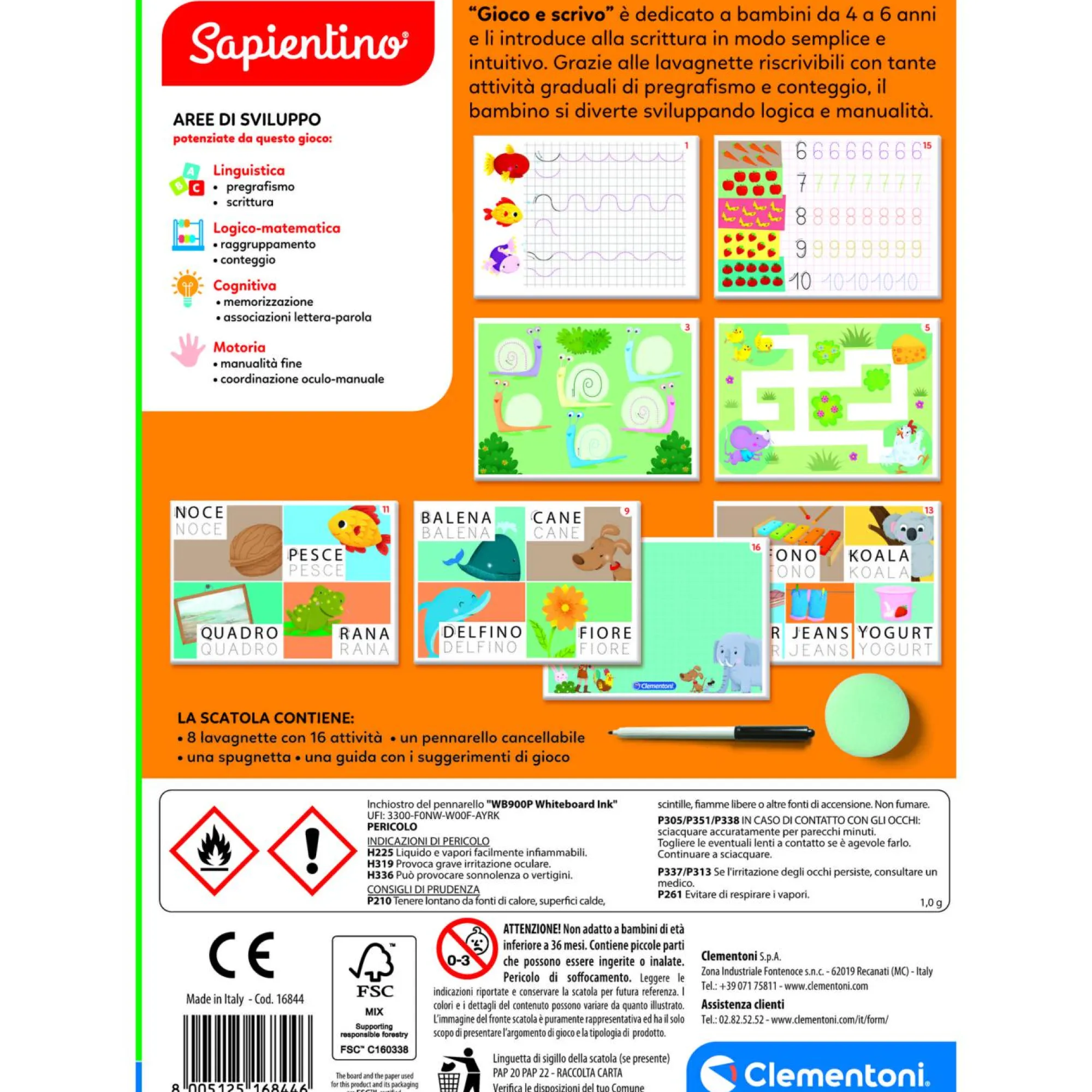 SAPIENTINO Clementoni imparo a scrivere 16844 – gioco educativo scrittura per bambini> Giochi Educativi In Legno