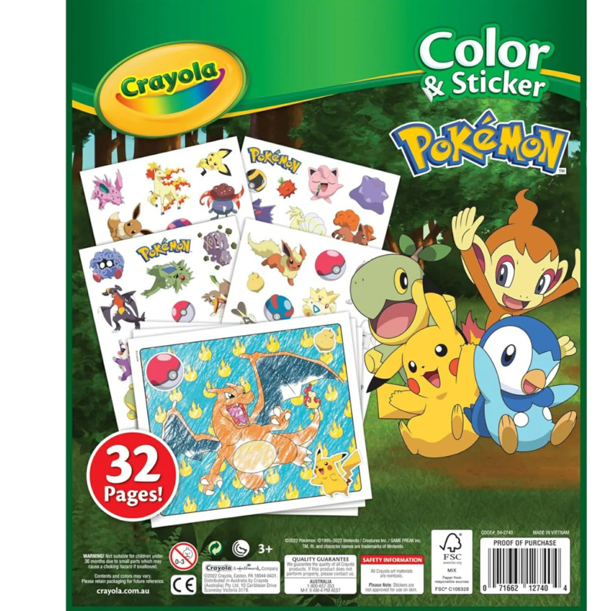 POKEMON Crayola – album da colorare con sticker , 32 pagine divertenti e 4 fogli di adesivi inclusi, 04-2740> Kit Artistici E Pittura