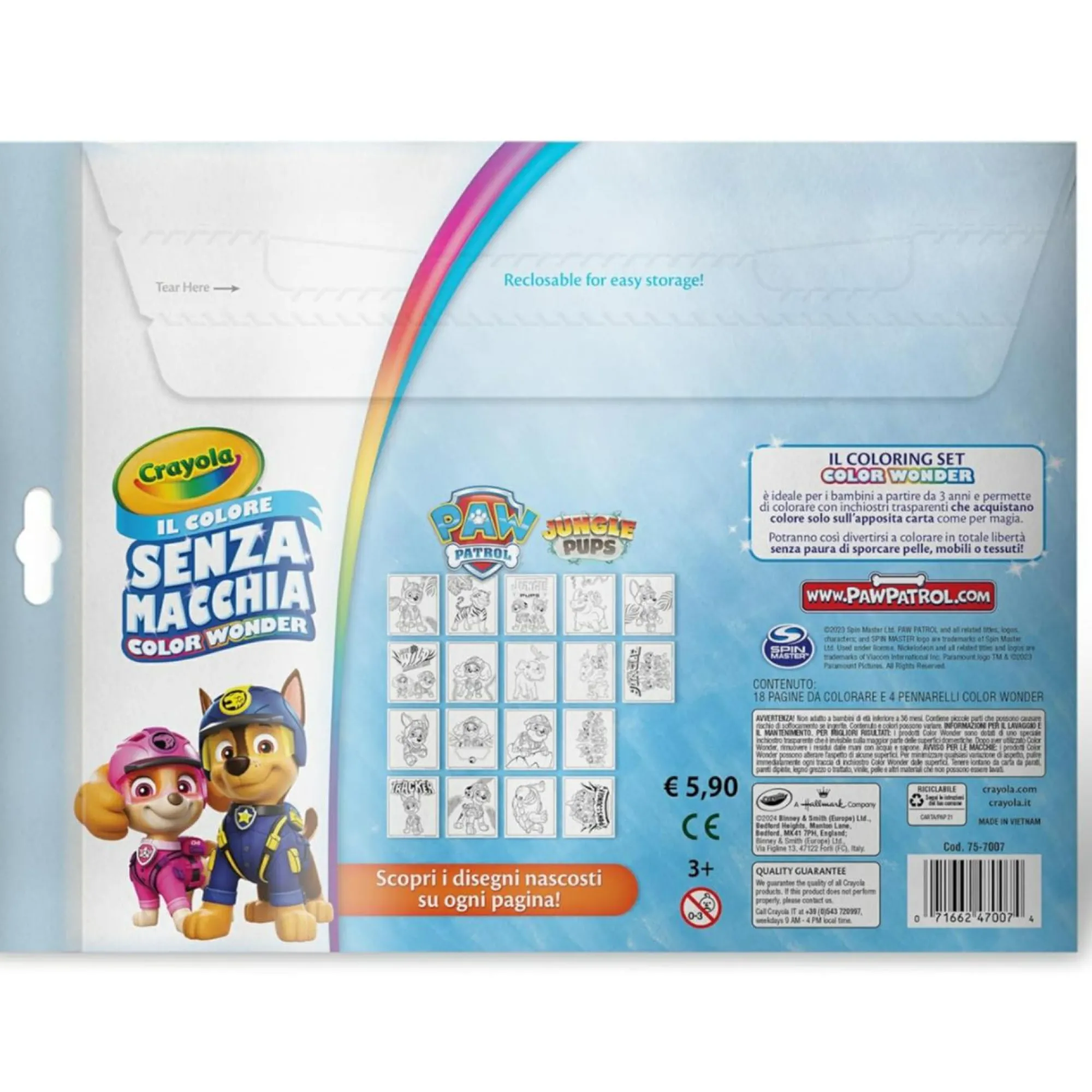Paw Patrol Crayola – color wonder, coloring set con 18 pagine da colorare e 4 pennarelli senza macchia, soggetto , attività creativa per bambini> Kit Artistici E Pittura