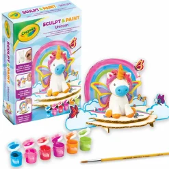 CRAYOLA – modella & dipingi il tuo unicorno, argilla modellabile autoindurente, con tempere e accessori per decorare, attività creativa e regalo per bambini e bambine, da 5 anni> Kit Artistici E Pittura