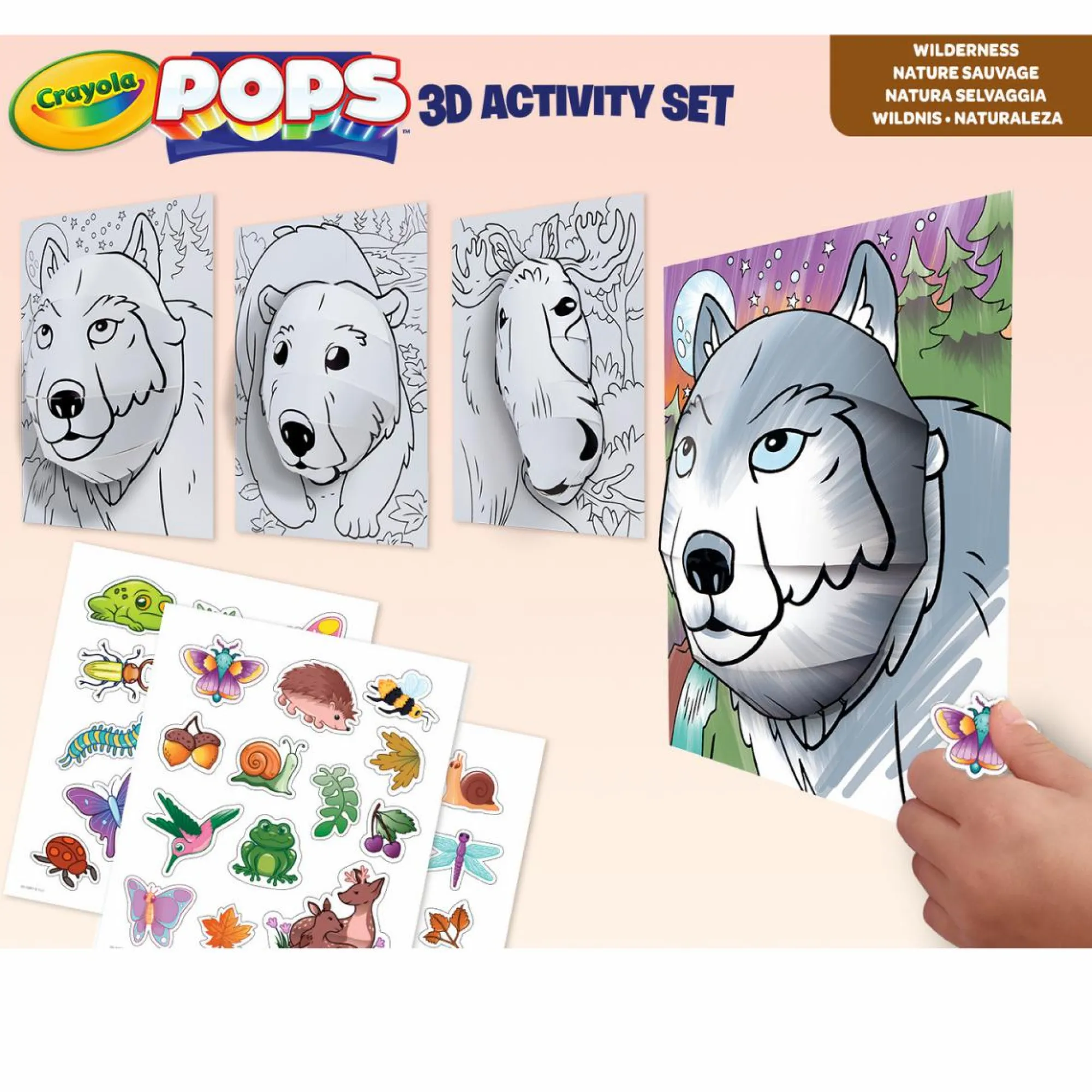 CRAYOLA pops 3d activity set lupo e natura selvaggia – colora e crea disegni tridimensionali> Kit Artistici E Pittura