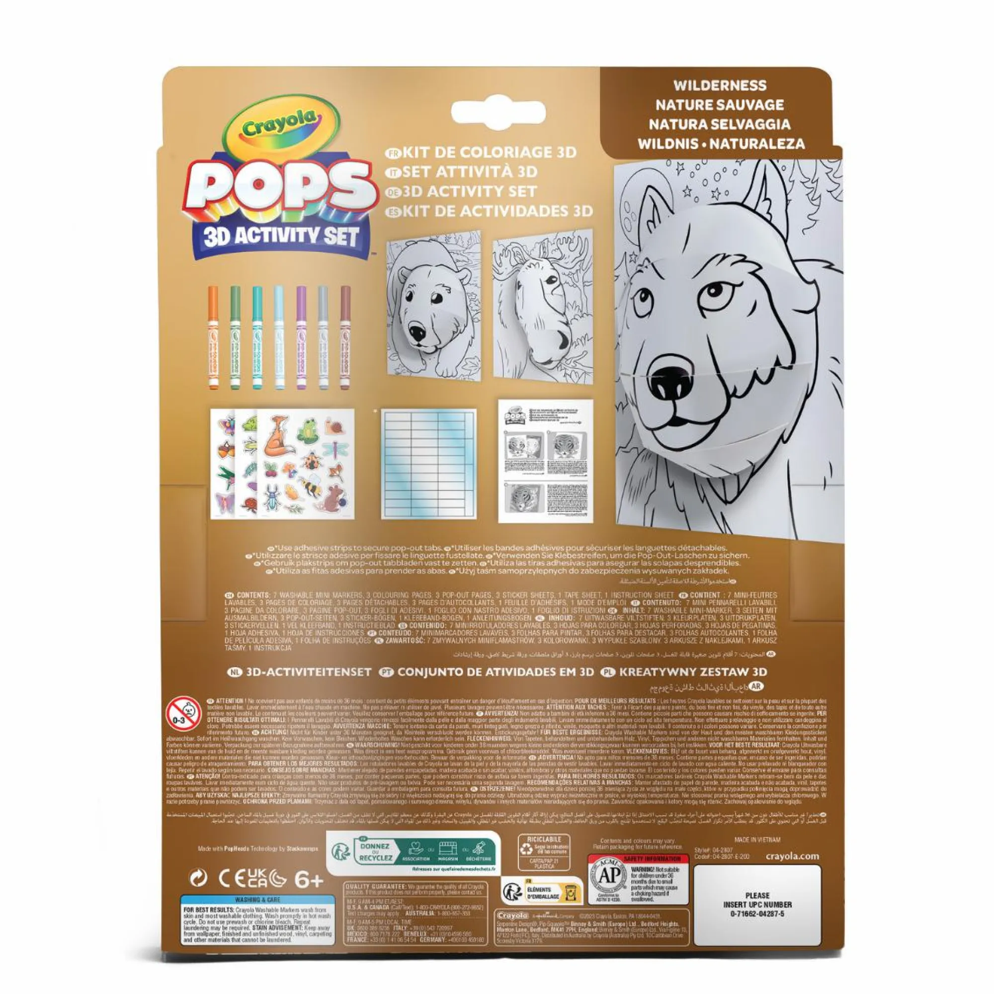 CRAYOLA pops 3d activity set lupo e natura selvaggia – colora e crea disegni tridimensionali> Kit Artistici E Pittura