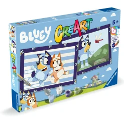 CREART serie junior, bluey, kit dipingere con i numeri, contiene 2 tavole prestampate, pennello, col – ravensburger><noscript><img width=