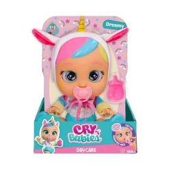 CRY BABIES daycare dreamy – bambola bebè unicorno con accessori, suoni realistici, piange lacrime vere> Bambolotti