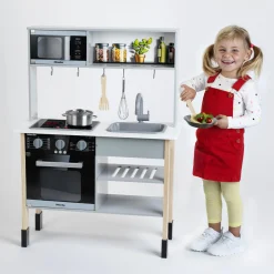 MIELE Cucina in legno con luci e suoni – fornello, microonde, lavello estraibile e accessori inclusi – 70x30x91 cm><noscript><img width=