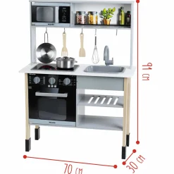MIELE Cucina in legno con luci e suoni – fornello, microonde, lavello estraibile e accessori inclusi – 70x30x91 cm><noscript><img width=