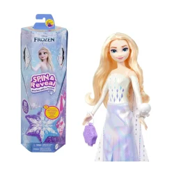 Disney frozen – elsa spin & reveal, set con bambola e 11 sorprese da scoprire, 5 accessori e 5 adesivi inclusi> Fashion Dolls