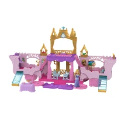 DISNEY PRINCESS – castello carrozza, playset 2 in 1 con mini bambola aurora, 4 personaggi e 10 mobili e accessori> Mini Dolls