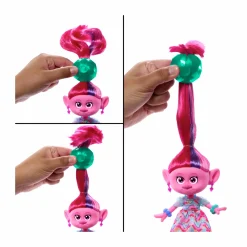Trolls Dreamworks tutti insieme – regina poppy magiche acconciature, bambola con capelli di peluche trasformabili, abiti e 15+ accessori, look ispirato al film, 3+ anni, hnf16><noscript><img width=