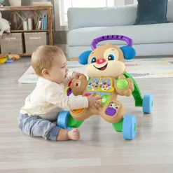 FISHER-PRICE ridi & impara cagnolino primi passi – edizione multilingue, giocattolo musicale per camminare; per neonati e bambini piccoli da 6 a 36 mesi> Cavalcabili E Primi Passi