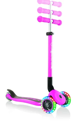 GLOBBER primo foldable lights: monopattino 3 ruote rosa neon – per bambini 3-7 anni> Monopattini