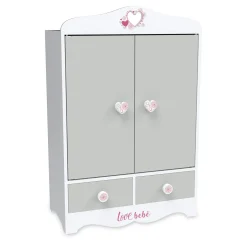 LOVE BEBE' Guardaroba in legno per bambole con pomelli a forma di cuore – love bebe’> Bambolotti