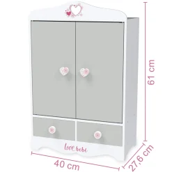 LOVE BEBE' Guardaroba in legno per bambole con pomelli a forma di cuore – love bebe’><noscript><img width=