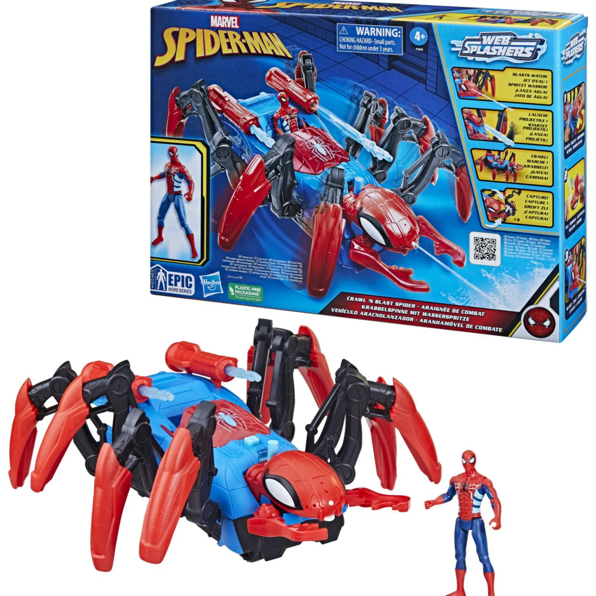MARVEL Hasbro , spider-man, crawl ‘n blast spider, dai 4 anni in su, lancia ragnatele e acqua> Action Figures