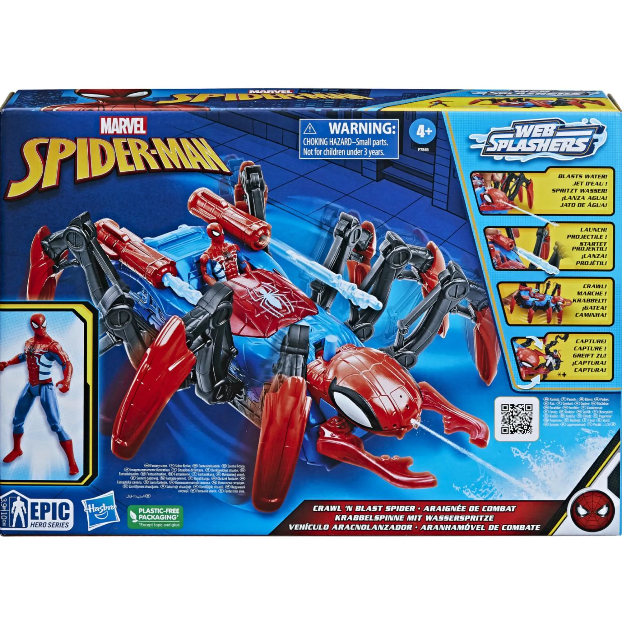 MARVEL Hasbro , spider-man, crawl ‘n blast spider, dai 4 anni in su, lancia ragnatele e acqua> Action Figures