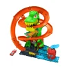 Hot Wheels city – t-rex battaglia infuocata, pista stazione dei pompieri con dinosauro occhi rotanti e camion> Garage E Circuiti