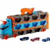 Hot Wheels 2in1 camion trasportatore e pista con 3 macchinine, 4+anni> Garage E Circuiti