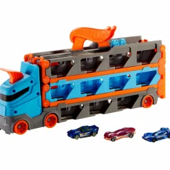 Hot Wheels 2in1 camion trasportatore e pista con 3 macchinine, 4+anni> Garage E Circuiti