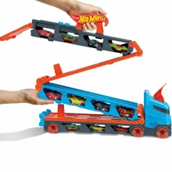 Hot Wheels 2in1 camion trasportatore e pista con 3 macchinine, 4+anni><noscript><img width=
