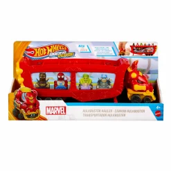 Hot Wheels racerverse – trasportatore hulkbuster, veicolo per trasportare fino a 10 macchinine, con cabina di guida rimovibile, casco apribile e personaggio> Macchinine Bambini