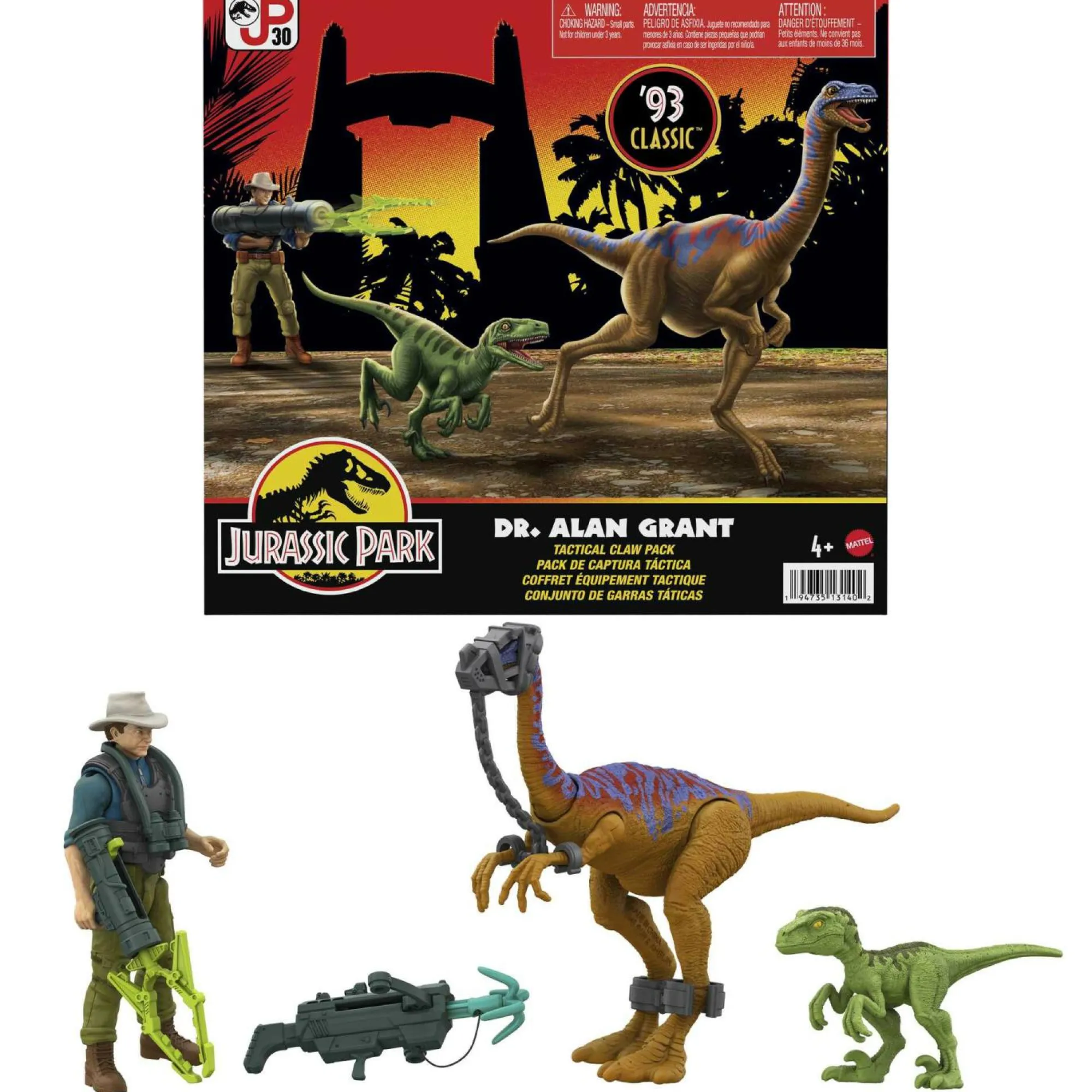 Jurassic World Jurassic park dott. alan grant artiglio tattico set di personaggi con 1 action figure, 2 dinosauri e 6 accessori> Action Figures