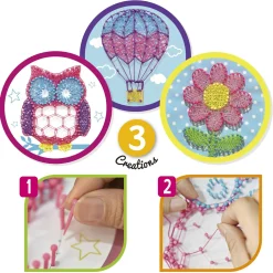CREA MANIA Kit string art – crea 3 disegni colorati – inclusi fili e chiodini – età 6+ –><noscript><img width=