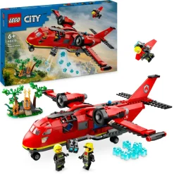 Lego city 60413 aereo antincendio, giocattolo dei vigili del fuoco per bambini di 6+ anni con 3 minifigure dei pompieri> Mattoncini